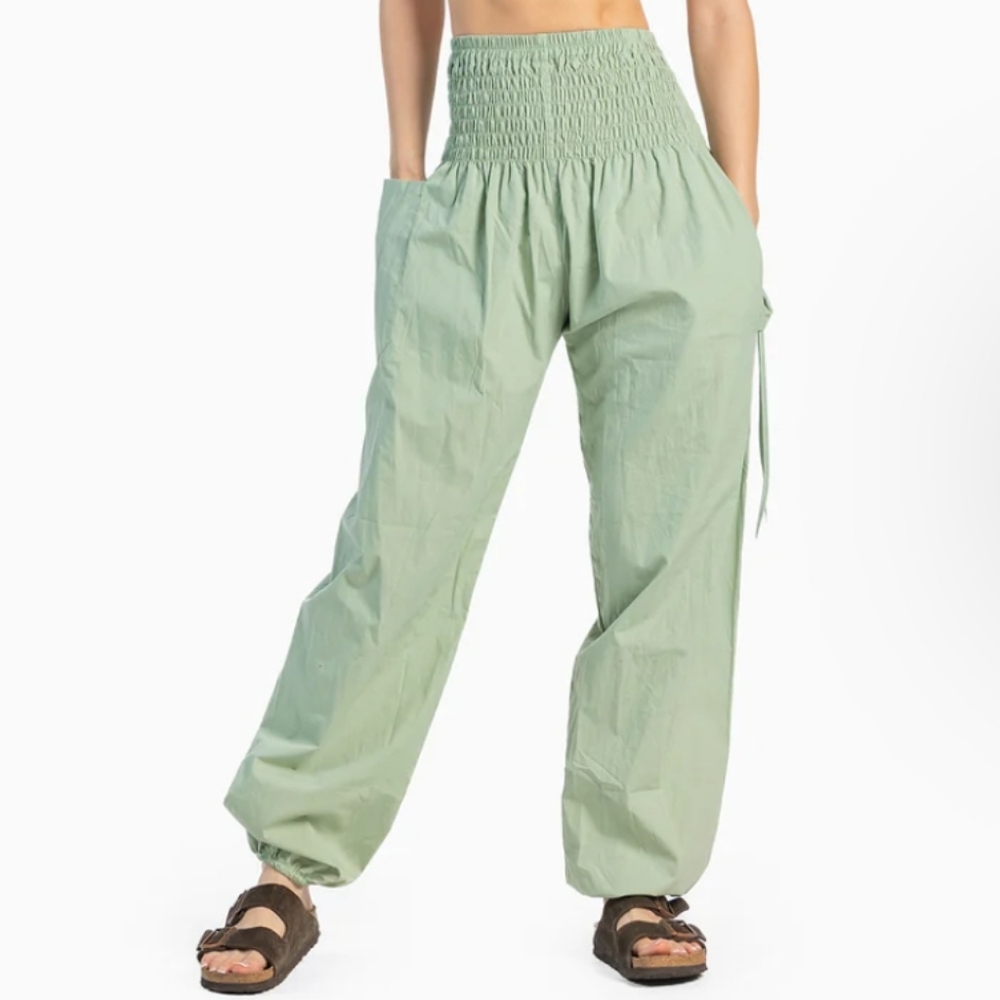 Buddha Bali Sage Green Smocked Waist Pants Large